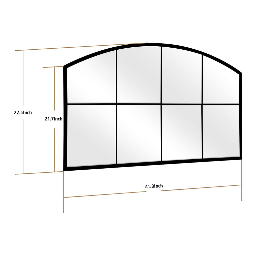 Wide Window Pane Black Mirror,Farmhouse Arched Wall Mirror,Mantel Mirror for Fireplace/Entryway/Hallway/Living