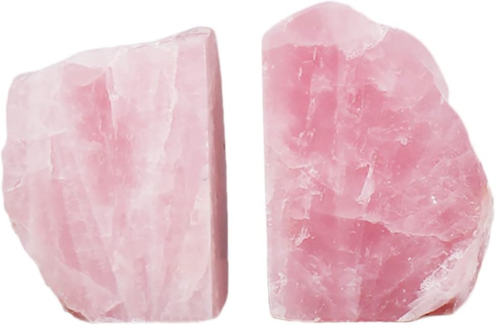 Rose Quartz Bookends Pink Crystal Decorative Book Ends Office Home Decor Small 1 Pair 2-3 Lbs