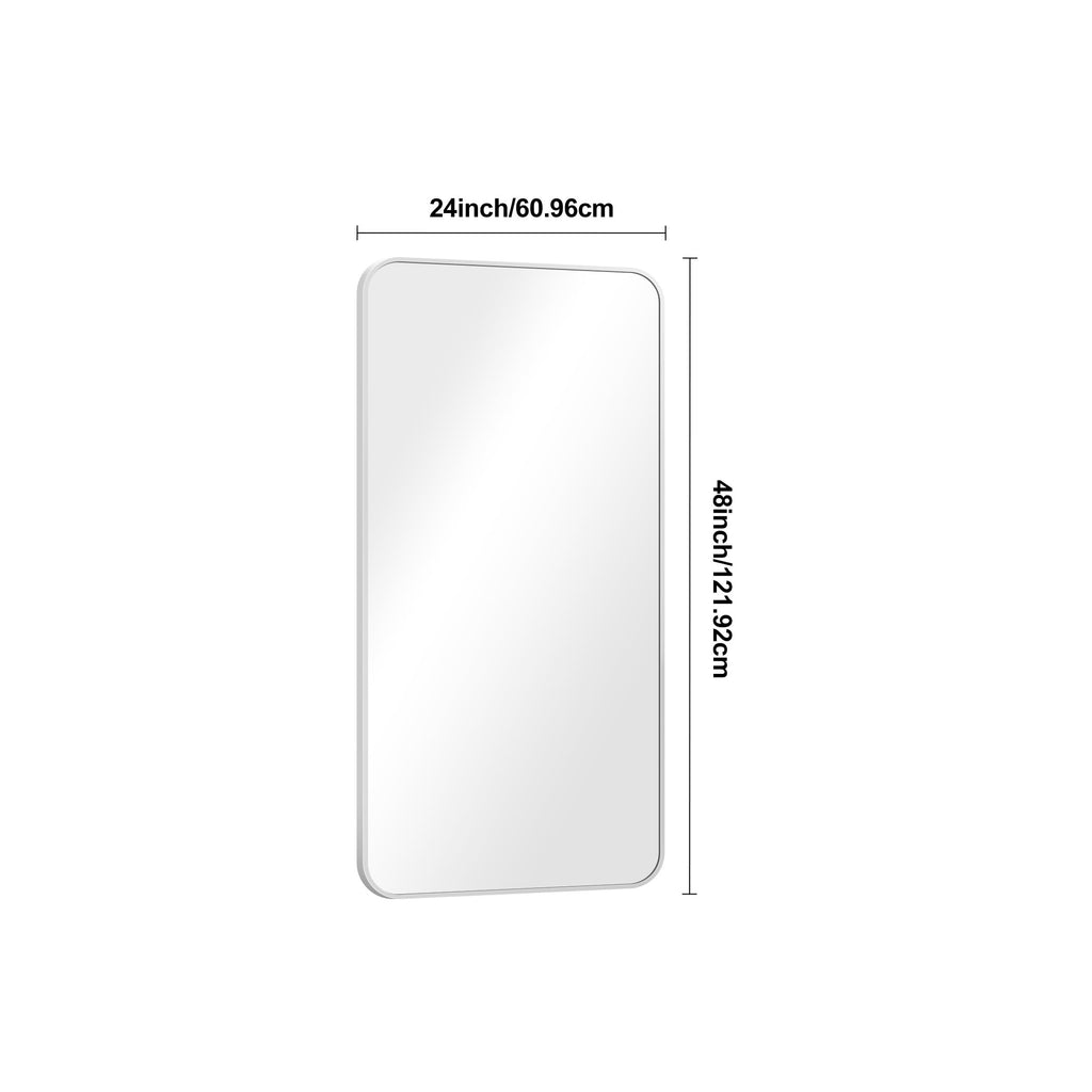 Silver Bathroom Mirror,24x48 inch Wall Mirror Wall Mounted,Rectangle Mirror Over Sink,Modern Frame Round Corner