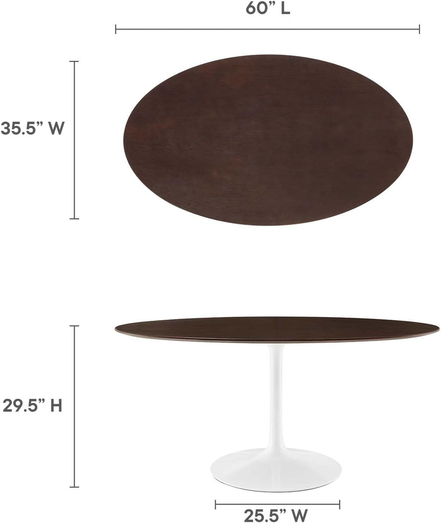 Inspired Tulip Style Oval Pedestal Dining Table — White Cherry Walnut, 60″ Oval