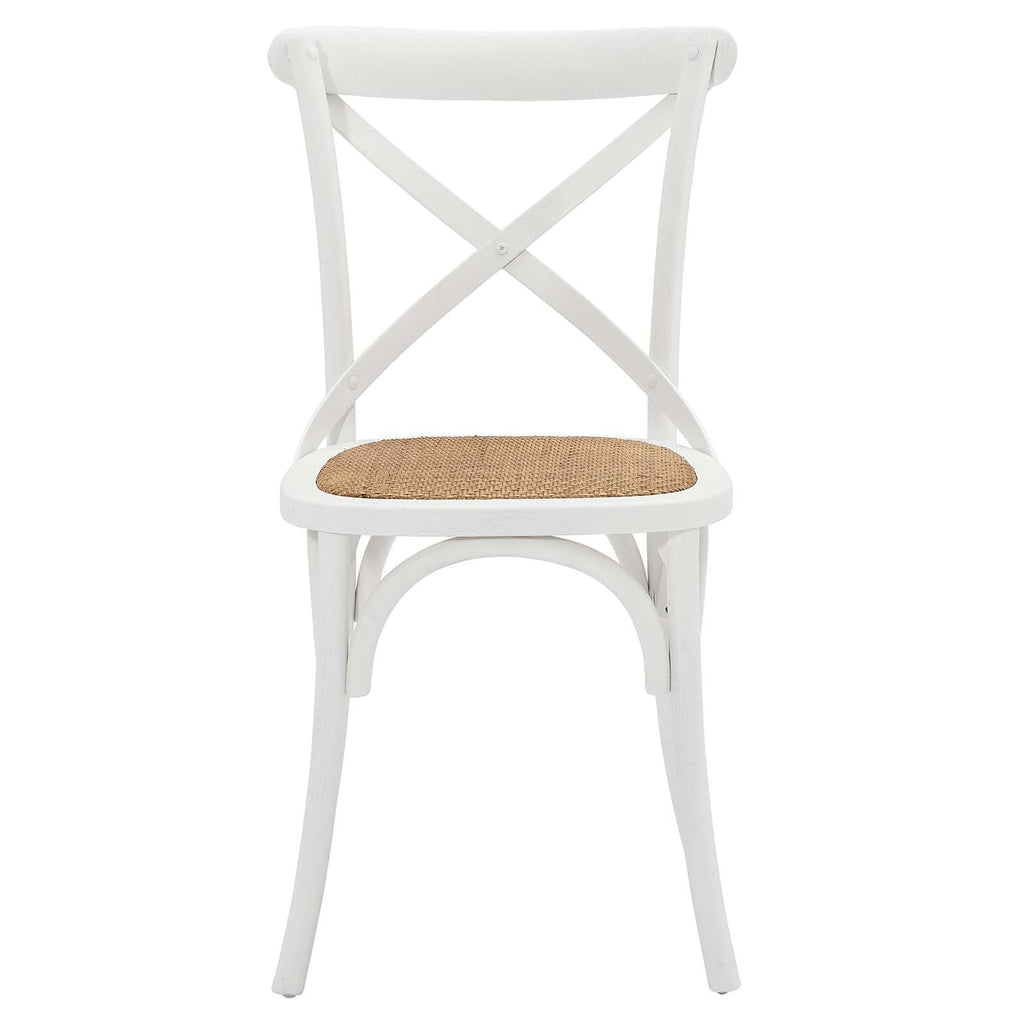 Gear Rustic Modern Farmhouse Elm Wood Rattan Dining Chair in White