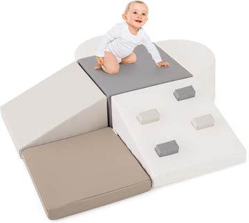 Climbing Toys for Toddlers, 6 Pieces Baby Foam Blocks Soft Play Set with PU Leather, Indoor Kids Climb and Crawl