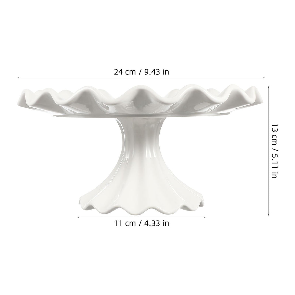 Ceramic Cake Stand 9.45 Inch Wavy Edge Pedestal Cupcake Stand for Parties Weddings Birthdays Elegant Ceramic Serving