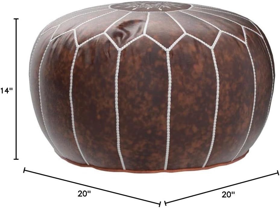 Faux Leather Brown Solid Area Ottoman, ' | Faux Leather Solid ' Pouf/Ottoman Bedroom Dining Room, Brown