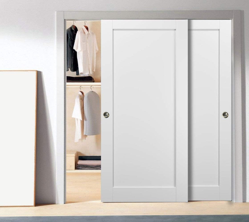 Sliding Closet Door SARTODOORS Quadro 4111 Bypass Interior Doors, no Glass, MDF, 84x80, White, Moder