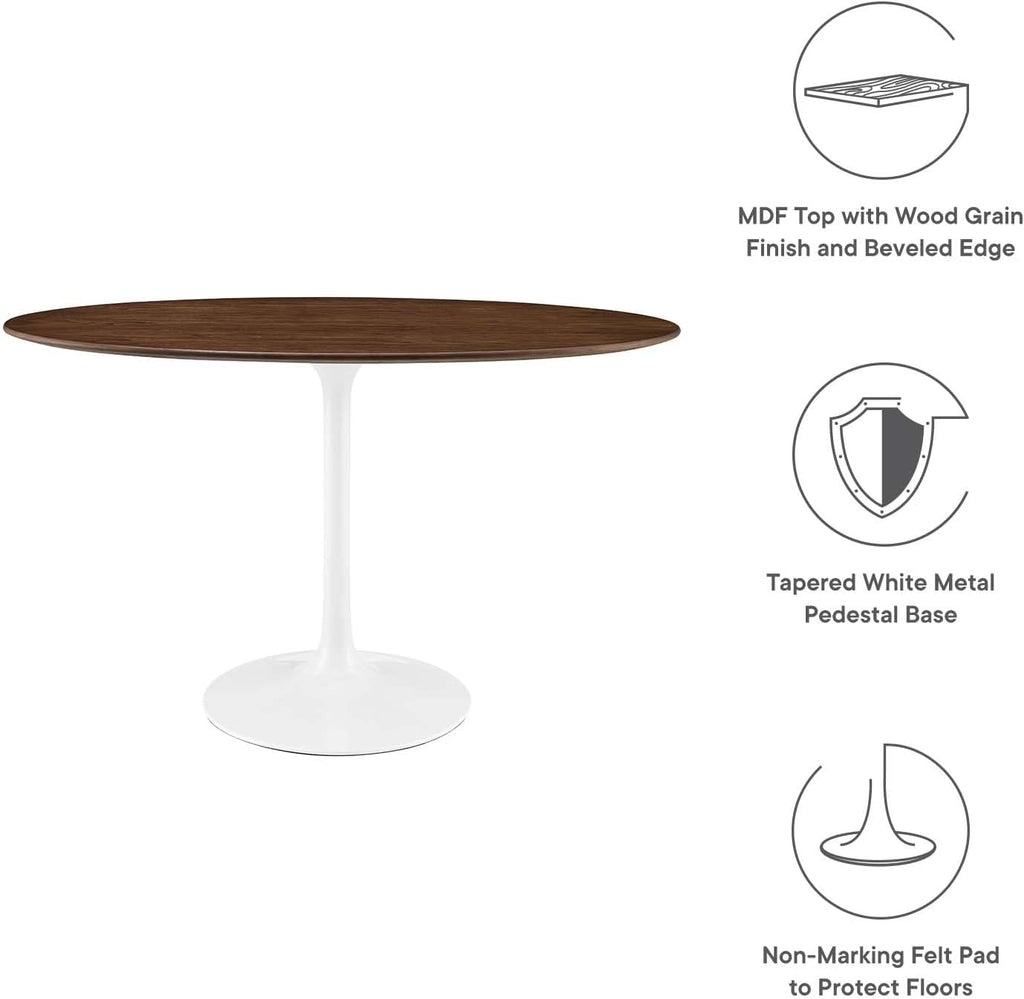 Inspired Tulip Style Oval Pedestal Dining Table — Walnut, 48″ Oval