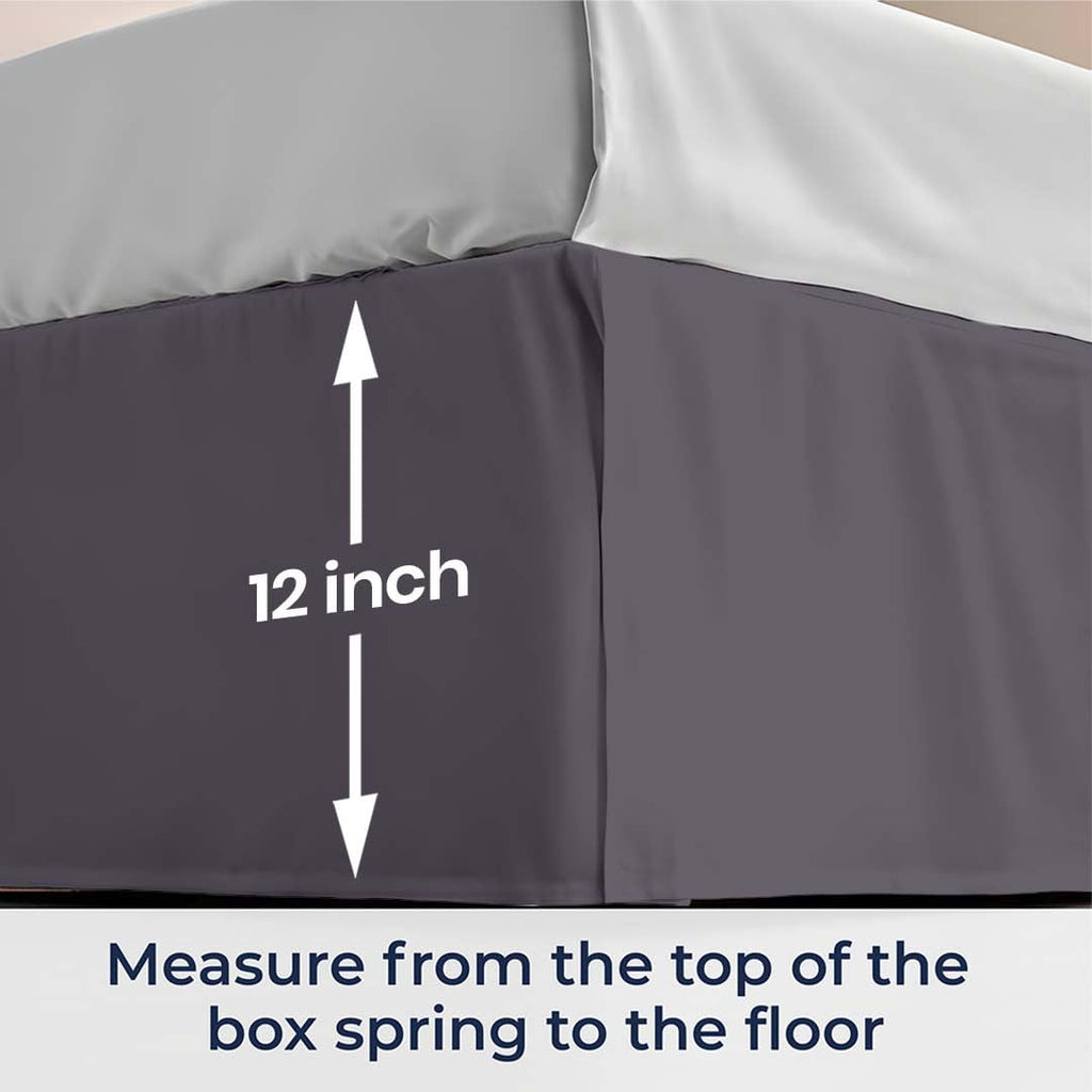 12 inch Drop Bed Skirt Queen Size - Platform Style with Secure Fit, Classic Tailored Look, Elegant Pleated Style Dust