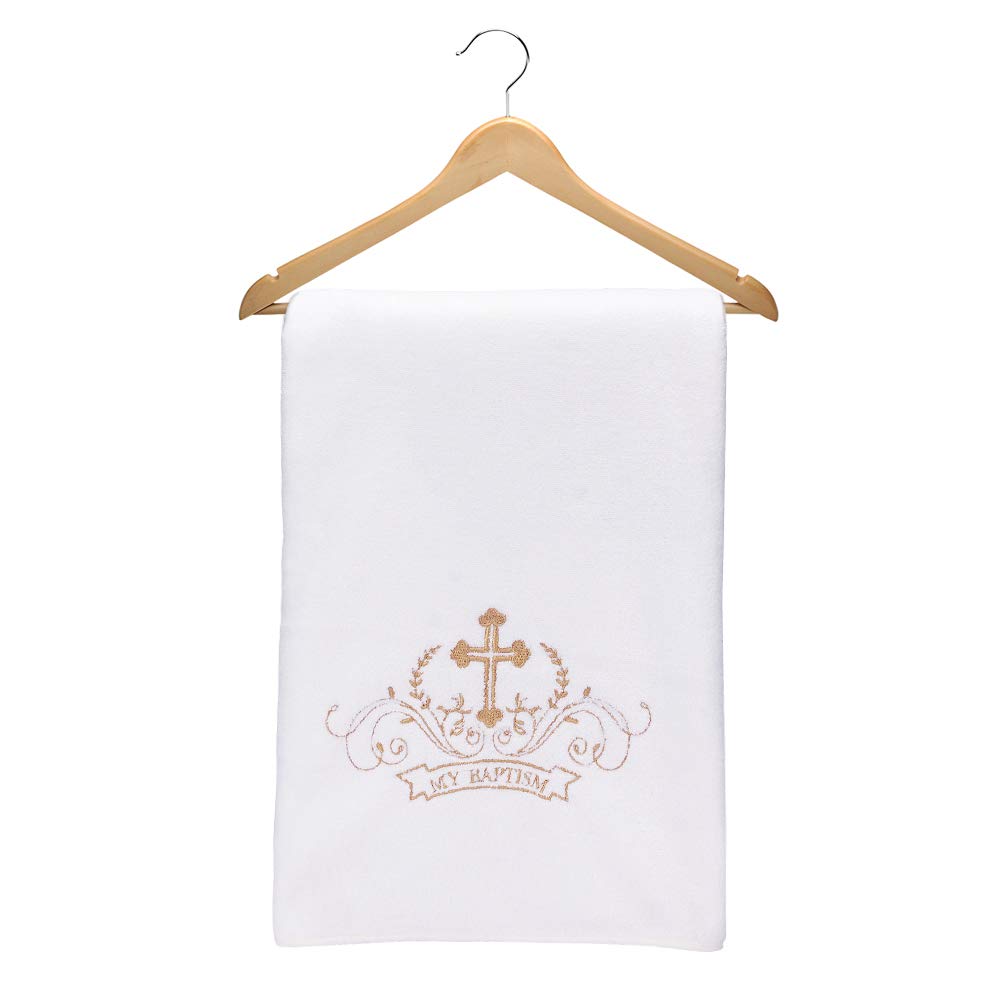 My Baptism Baby Christening Dedication White Blanket with Embroidered Cross Premium Soft Warm Cozy Coral Fleece