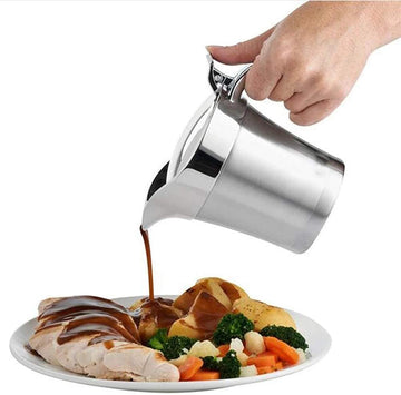 Stainless-Steel Double Insulated Gravy Boat - Sauce Jug with Hinged Lid, Ideal for Gravy or Cream at Thanksgiving