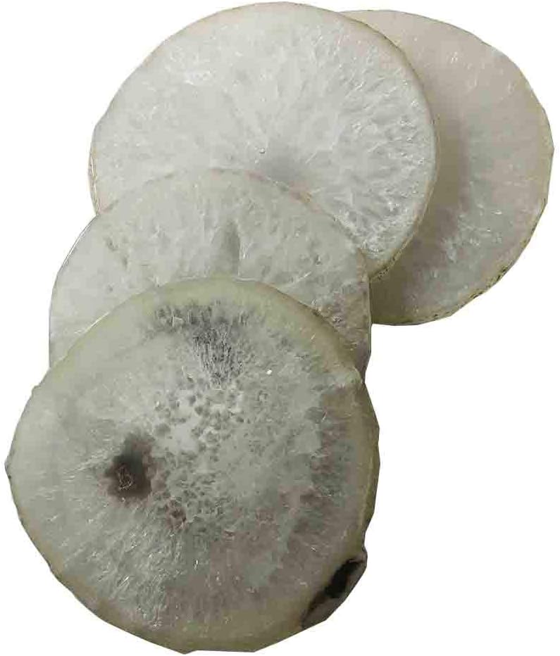 Real Natural Large Sliced Gemstone Agate Coasters/4.3 to 5 Inches// Gift Box Packed/Natural Color, White - Set of 4