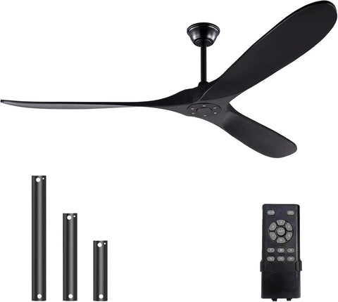72 Inch Solid Wood Ceiling Fan with Remote Control,Black Indoor/Outdoor Wooden Ceiling Fan,3-Blade Rustic Ceiling Fans for Patio,Living Room,6-Speed Silent Reversible DC Motor,No Light,Damp Rated A102-B0CMTLT47H