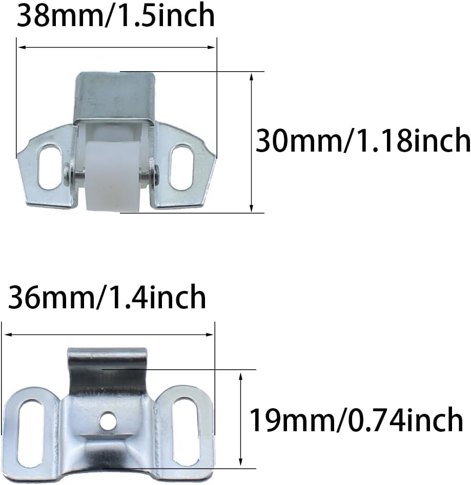Cabinet Door Roller Catch 10Set 38mm/1.49inch Length Cabinet Furniture Closet Door Catch Latch with Screws, Silver
