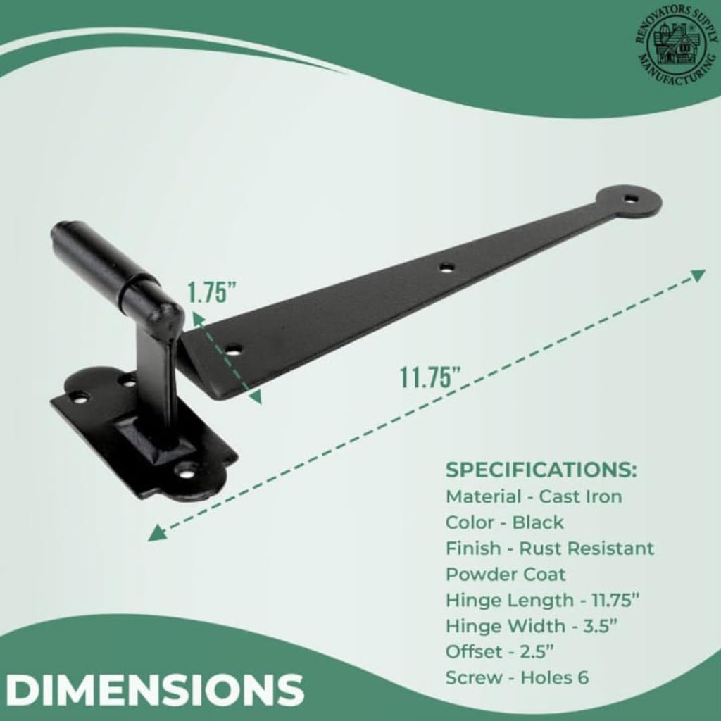 Black Cast Iron Pintle Strap Hinges 11-3/4 Inch Offset Lift Off Shutter Gate Door Hardware RSF Rustic Colonial