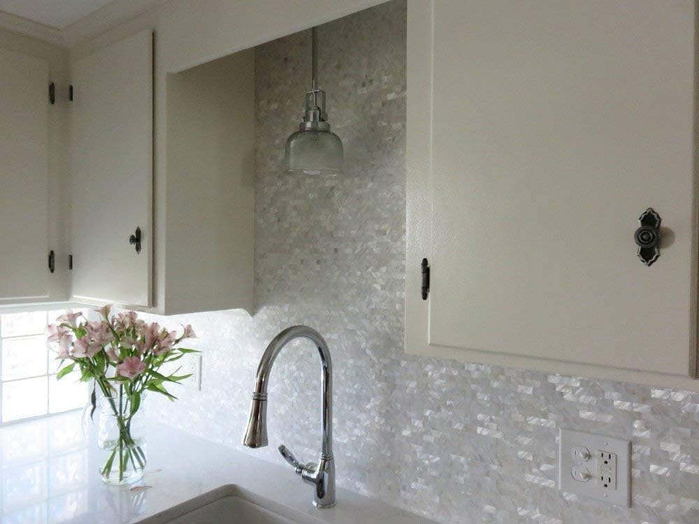 Mother of Pearl Backsplash Shell Mosaic Tile Shower Tub Sink Bathroom Tile 12" X 12" Pack of 6(White)