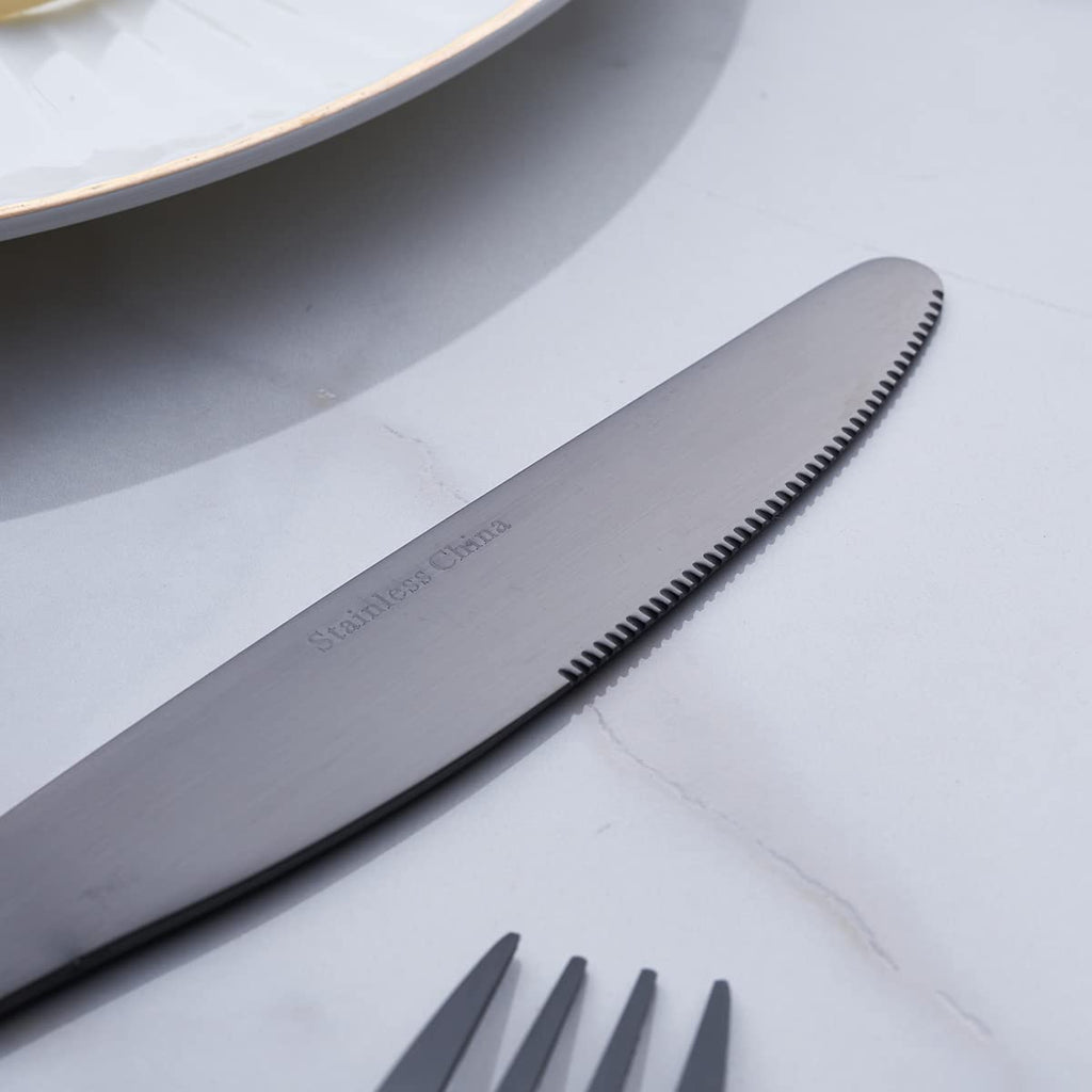 Matte Black Silverware Set, 24-Piece Stainless Steel Satin Finish Flatware Cutlery Set, Service for 6, Dishwasher Safe