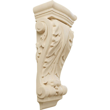 Small Farmingdale Acanthus Pilaster Wood Corbels, 4 1/2"W x 2 3/4"D x 10"H, Rubberwood