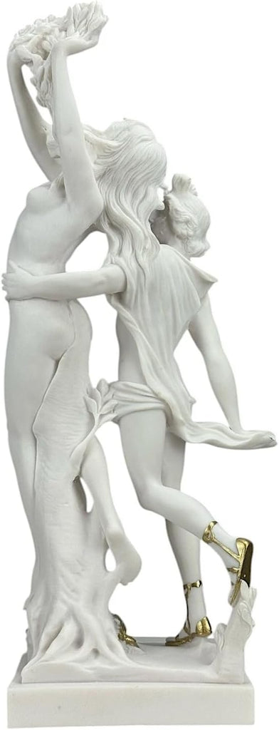 Apollo & Daphne Statue - 18.9 in Bernini-Inspired Cast Marble Sculpture, White with Gold Accents, Handmade &