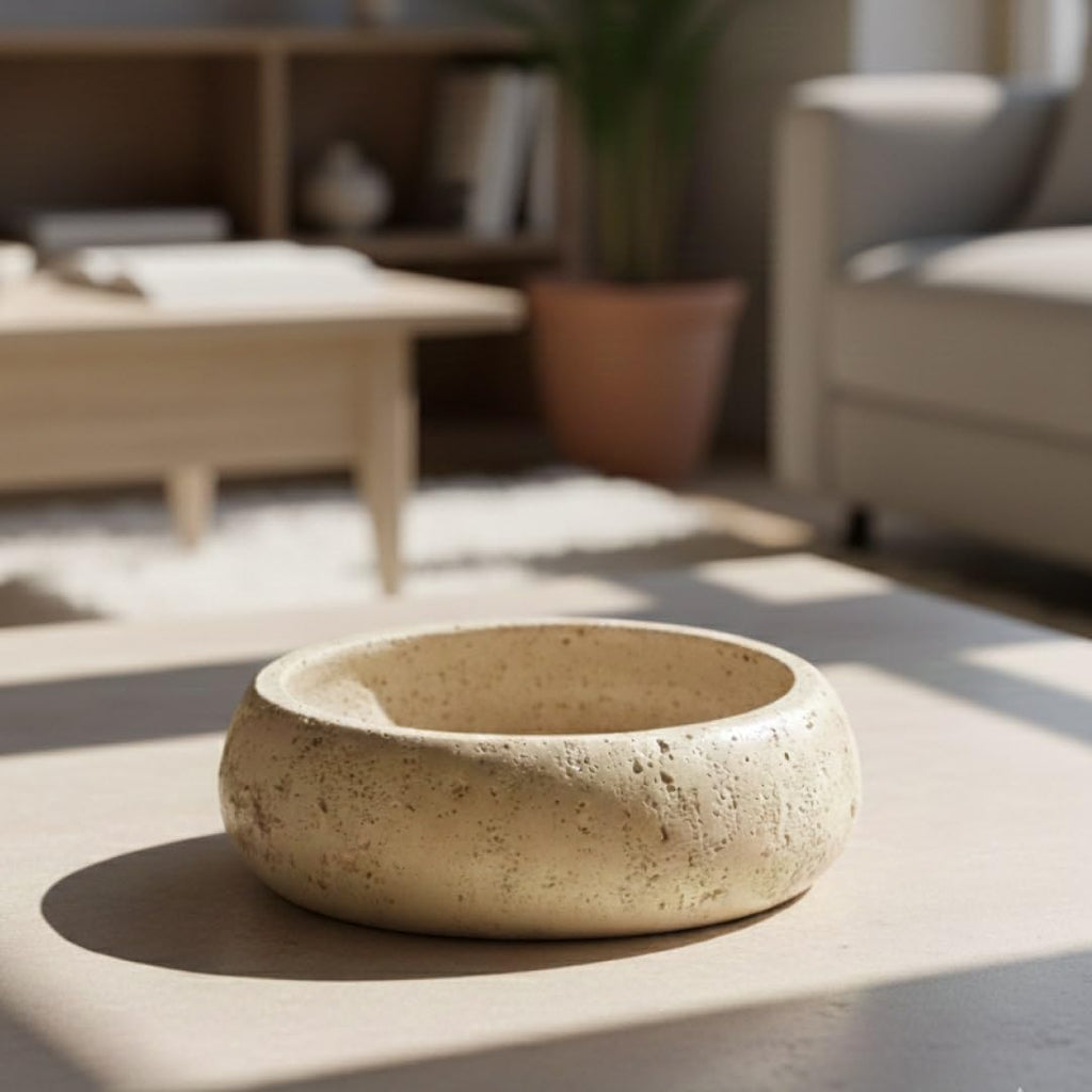 Earthy Vessel - Modern Decorative Bowl & Centerpiece for Coffee Table, Entryway or Candle Display (7.5" x 2.5") Gray