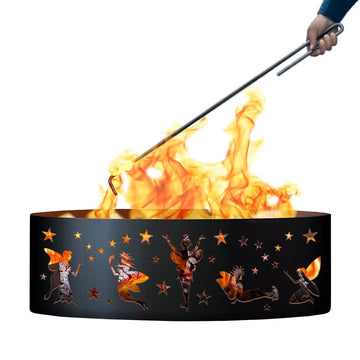 Fairy Unpainted 12 in. Tall 30 in. Diameter Outdoor Fire Ring with Fire Poker - 30 x 30 x 12 in. - Rustic