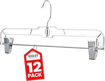 TM Pants Hangers with Clips 12 Pack Skirt Hangers Clear Plastic