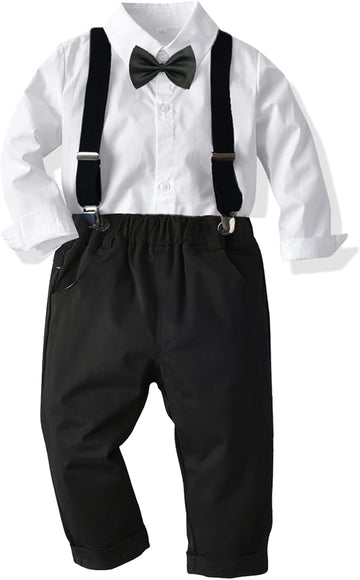 Toddler Dress Suits Baby Boys Clothes Sets Bowtie Shirts Suspenders Pants 4pcs Gentleman Outfits Suit
