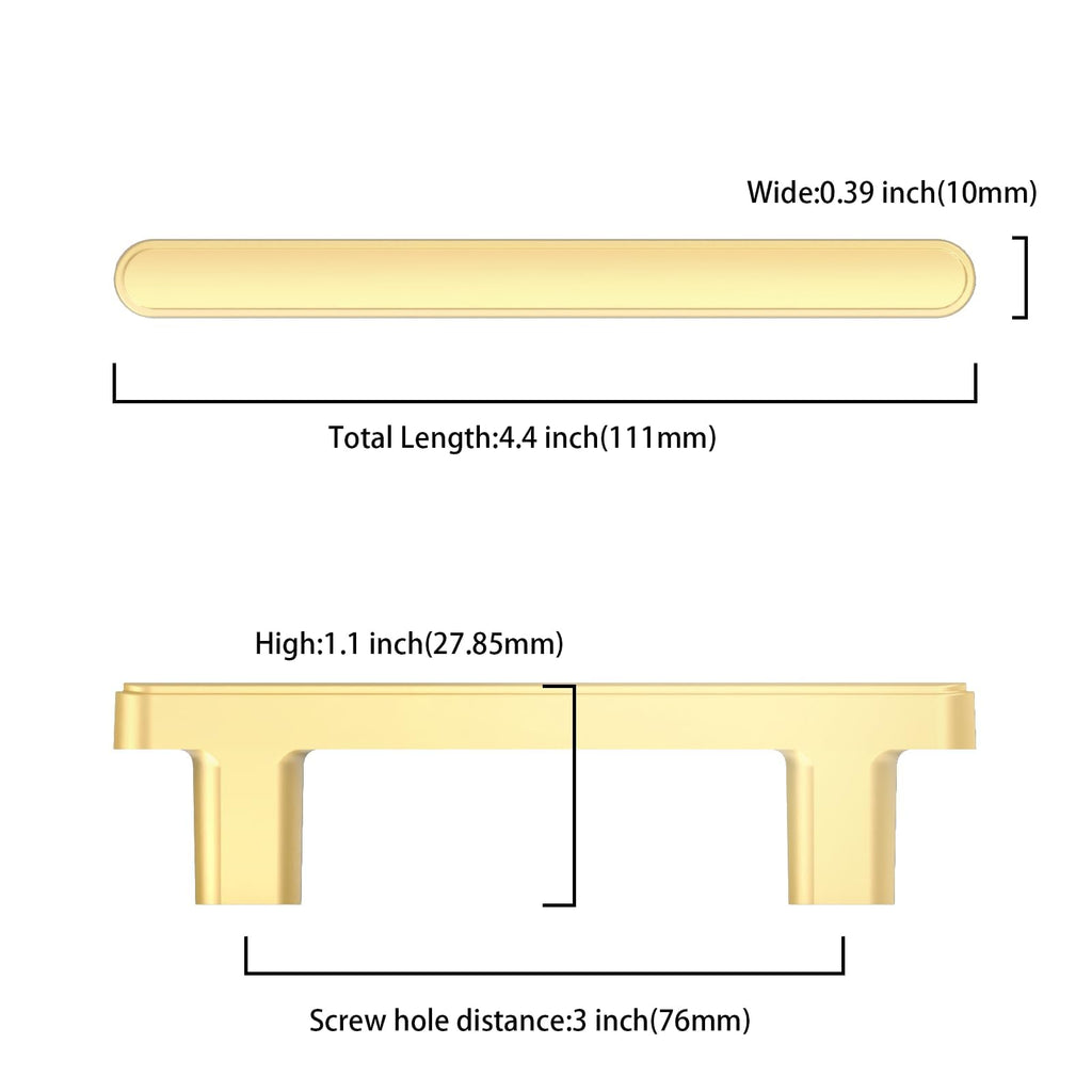 6 Pack 3 Inch(76mm) Brushed Gold Cabinet Pulls Heavy-Duty Solid Kitchen Cabinet Handles Gold Dresser Drawer Hardware
