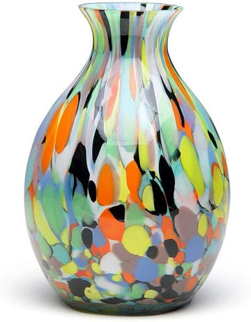 Murano Style Art Glass Vase Hand Blown Colorful Confetti Effect Home Decor