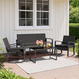 4-Piece Wicker Outdoor Patio Furniture Set - Rocking | Black for Patio, Garden & Porch