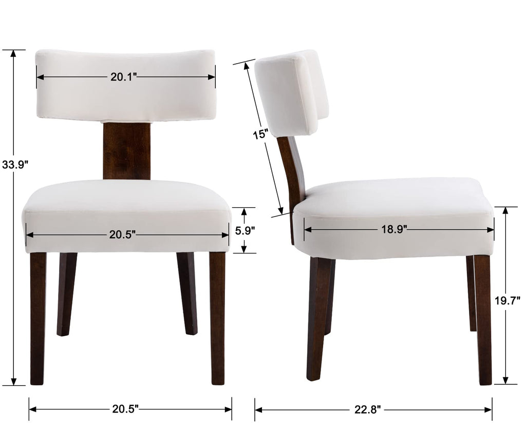 Modern Dining Chairs Set of 2, Comfy Upholstered Side Chairs with Wood Legs, Velvet Fabric Dining Chairs with Curved