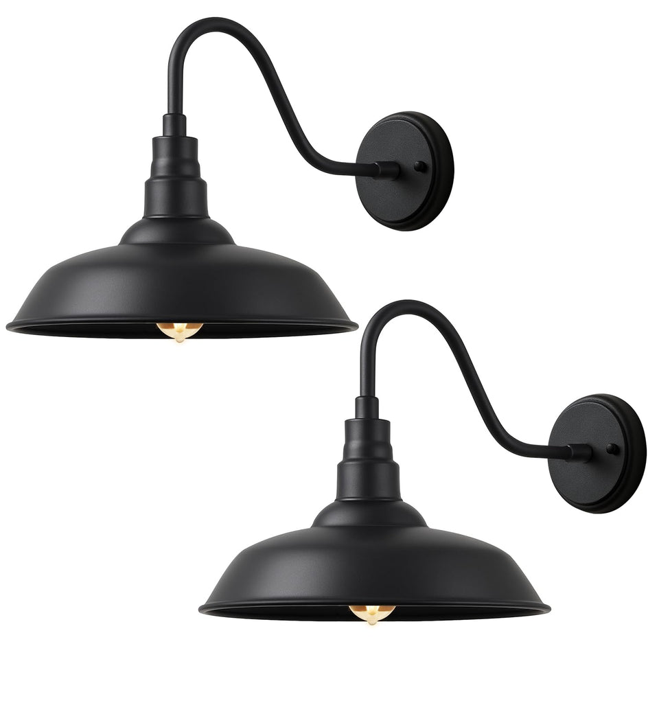 14" Outdoor Barn Gooseneck Lights, Large Farmhouse Fixtures, 2-Pack
