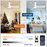 42-Inch Flush Mount Low Profile Ceiling Fan with Dimmable LED Light and Remote - White, 3 Blade, Ultra Quiet DC Motor