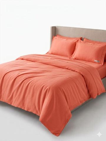 Tradition Silky Soft Viscose from Bamboo King/California 3PC Duvet Cover Set, Coral, Cool and Breathable Comforter