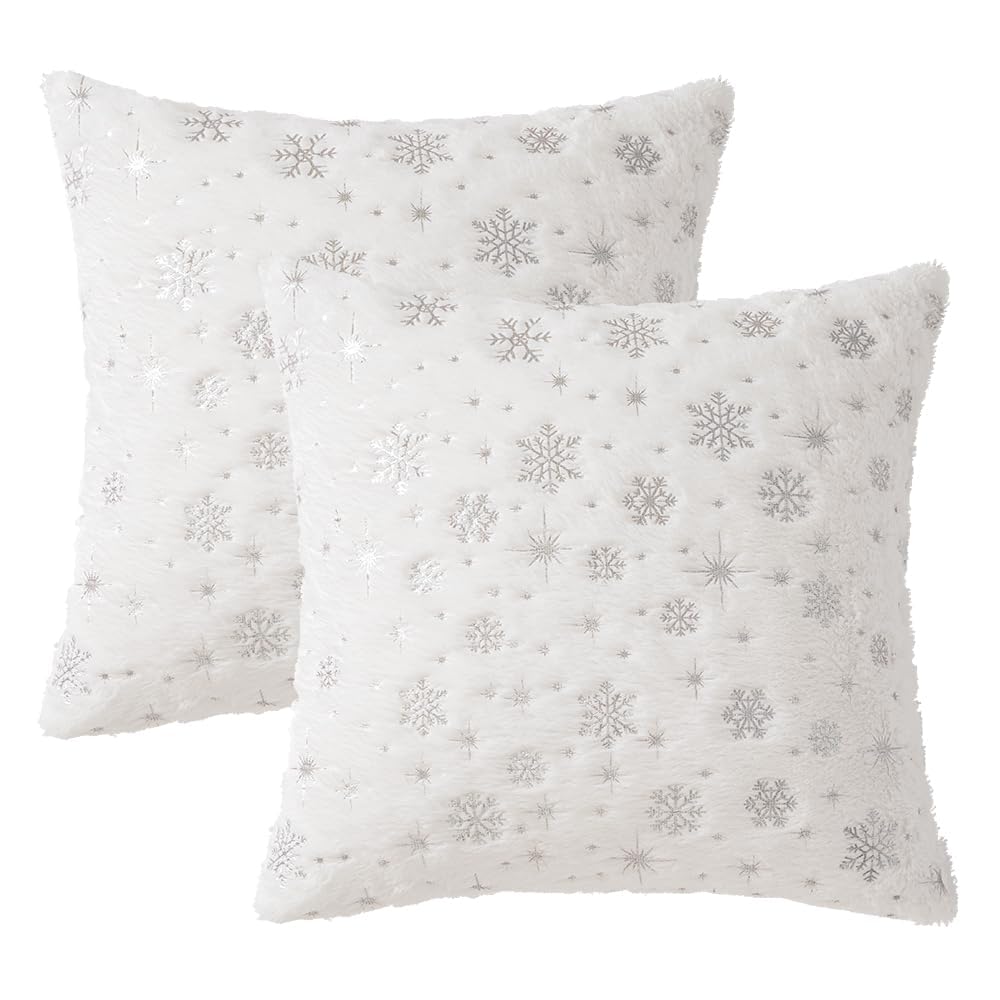Christmas Decorations Pillow Covers 24x24 Ivory Silver Snowflake