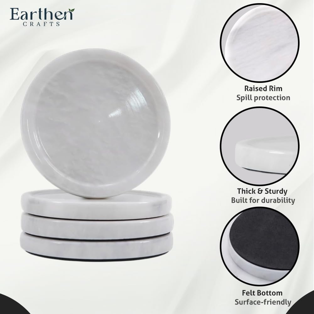 Marble White Coasters for Drinks Coaster - Set of 4