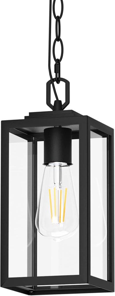 Modern Outdoor Pendant Light, 1-Light Outdoor Hanging Lantern Light, Matte Black Aluminum with Clear Glass