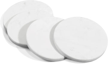 Marble Coasters - White, Round Stone Mat - Set of 4
