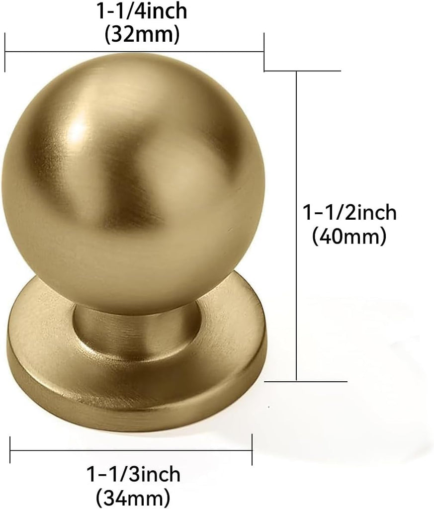10 Pack Brushed Brass Cabinet Knobs 1-1/4 Inch Single Hole Cabinet Handles Dresser Knobs Drawer Knobs and Pulls