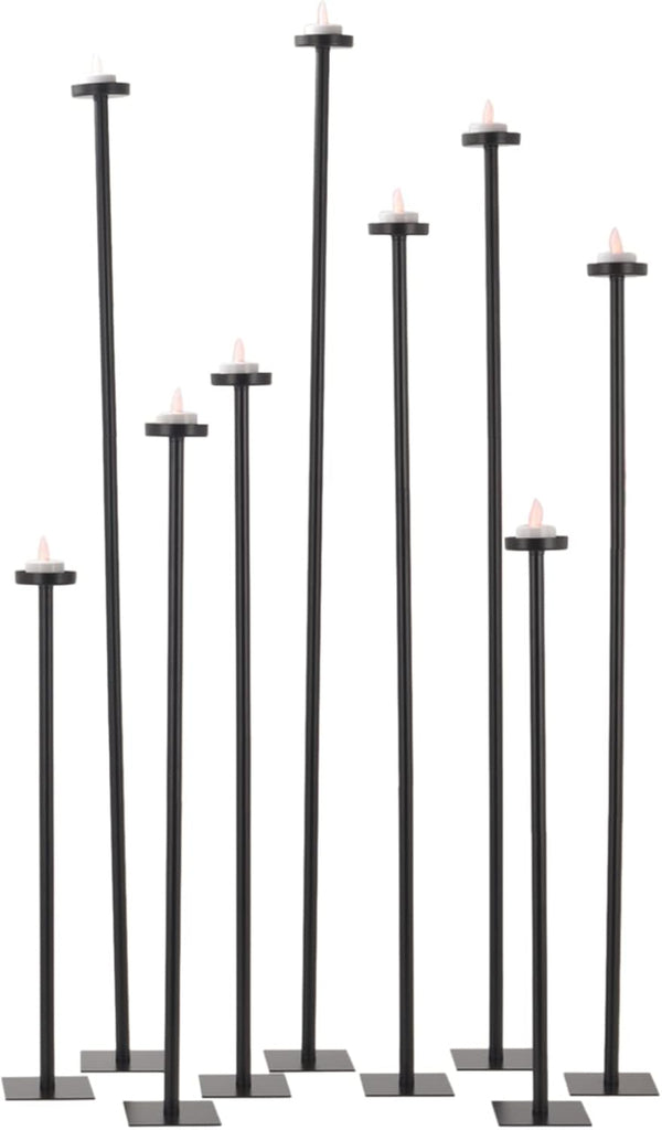 9-Piece Black Floor Candle Holders Set - 42" Tall Tiered Candelabra, Adjustable Iron Tealight Stands, DIY Home Decor