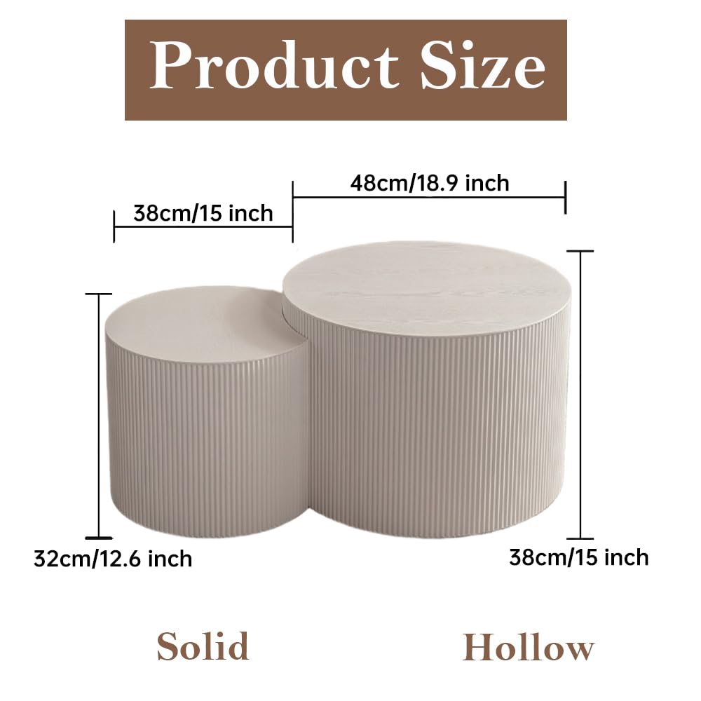 18" White Round Fluted Nesting Coffee Set of 2 (Cream Small)