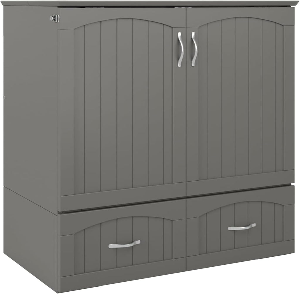 Murphy Bed Chest Twin XL with 6" Mattress, Storage Drawer & Built-in USB Charger, Grey