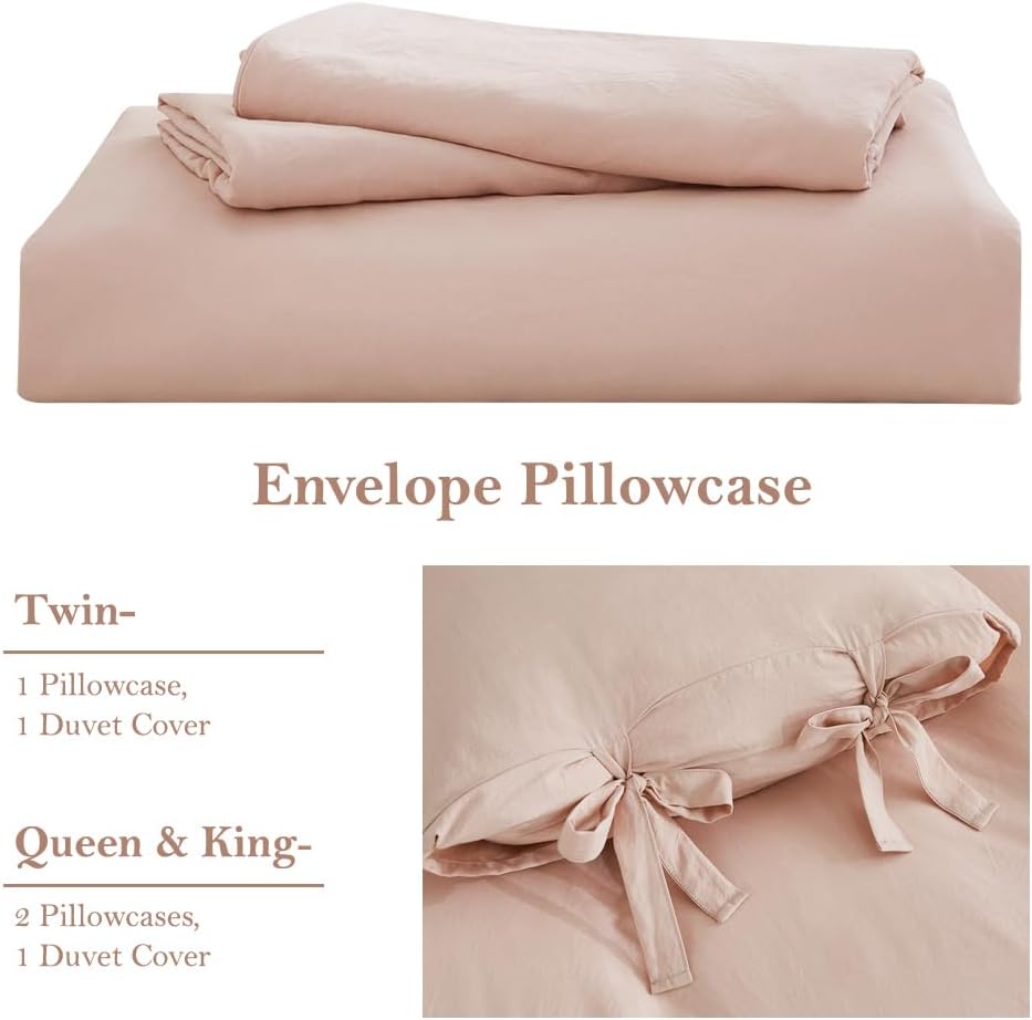 Pink Duvet Cover Queen (90x90 Inch), 3 Pieces (1 Duvet Cover, 2 Pillowcases) Soft Washed Microfiber Bowknot Bow Tie