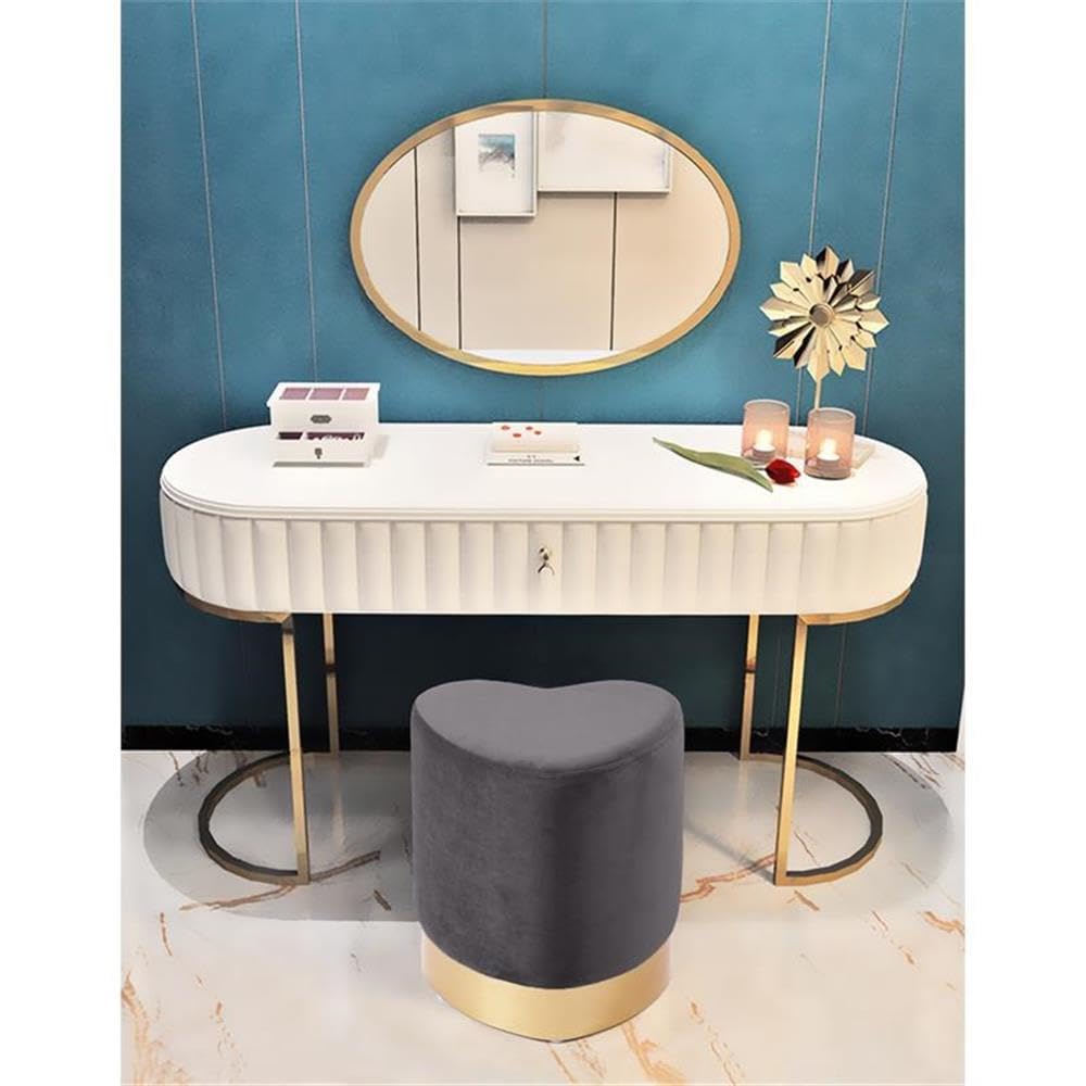 Heart Collection Modern | Contemporary Velvet Upholstered Ottoman with Durable Stainless Steel Base in Gold Finish