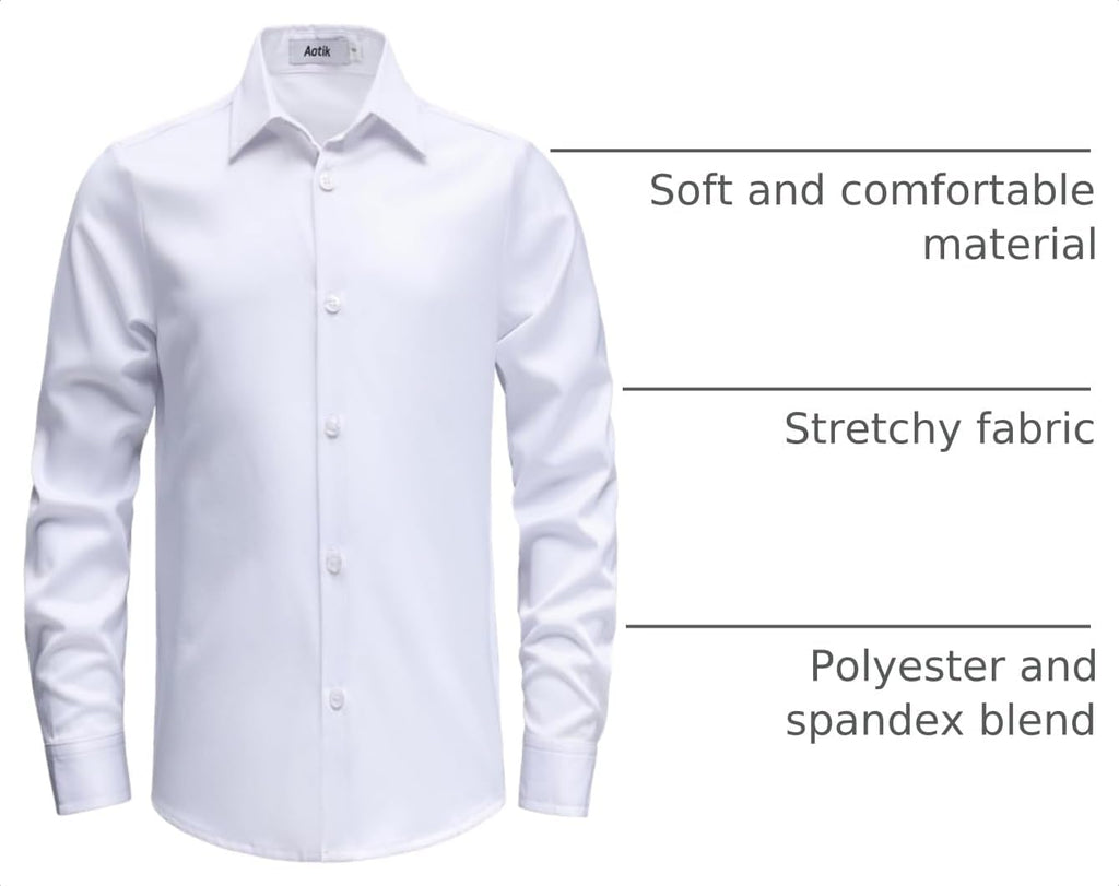 Boys Stretch Wrinkle Free Dress Shirt Long Sleeve Button Down Shirt