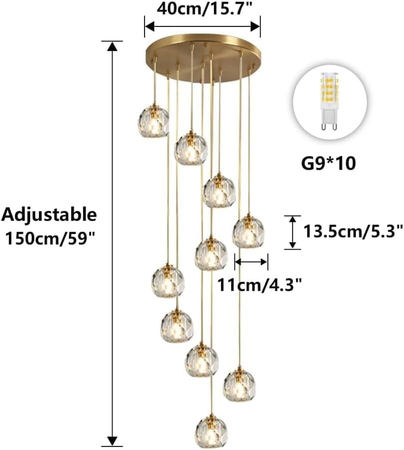Chandelier Light Modern Chandelier Copper Crystal Pendant Light 47" Long Adjustable Ceiling Light for Living Room Staircase Hotel Ceiling Lighting Fixture(10 Head) A116-B0DHGP8BZQ