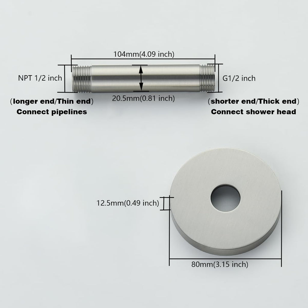 Shower Arm with Flange,4 Inches Ceiling Mount Shower Head Extension Arm Straight Arm Ceiling-Mounted For Fixed Shower