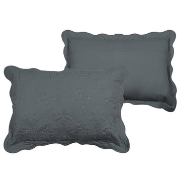 2-Piece Embroidered Cotton Quilted Bed Pillow Shams Rustic Solid Color Soft Decorative Pillow Cases Set (Grey, 16"x24")
