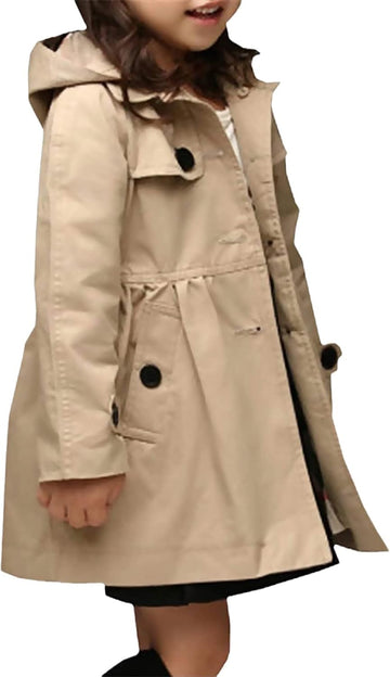 Girl's Single Breasted Trench Coat Hooded Dress Coat Outerwear