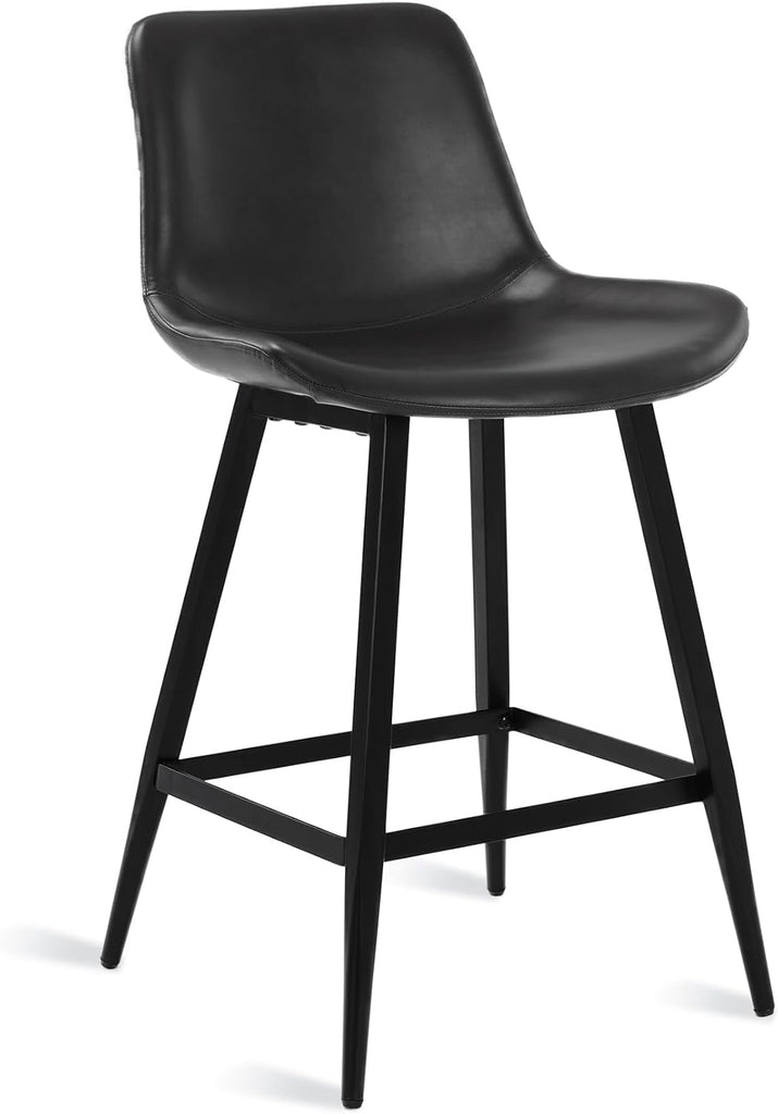 24 inch Counter Stool, Modern Bucket Barstool Set of 3, Barstools with Back and Footrest, Faux Leather Bar Stools