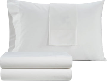 Full Bed Sheet Set, 100% Egyptian Cotton Percale, White, Crisp, 4Pc