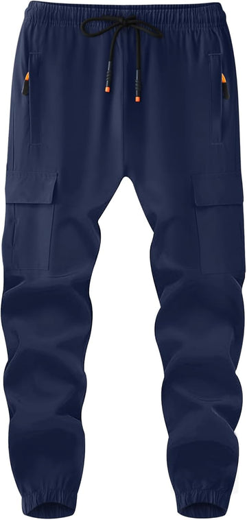 Boys Athletic Quick Dry Cargo Pants Lightweight Hiking Jogger Pants with Zipper Pockets